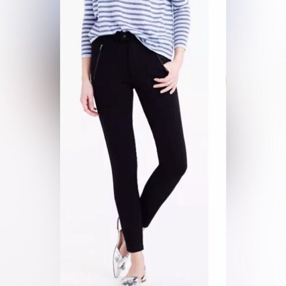 J. Crew Womens Pixie Ankle Stretch Ponte Knit Dress Pants Black Pocket Size 8 R - Picture 1 of 10